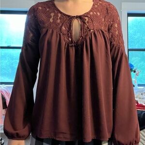 Abercrombie & Fitch Burgundy Tie Front Blouse